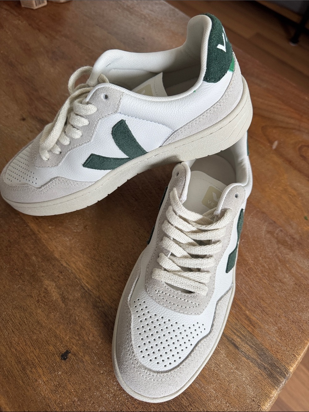 Veja White Sneakers with Green V Logo